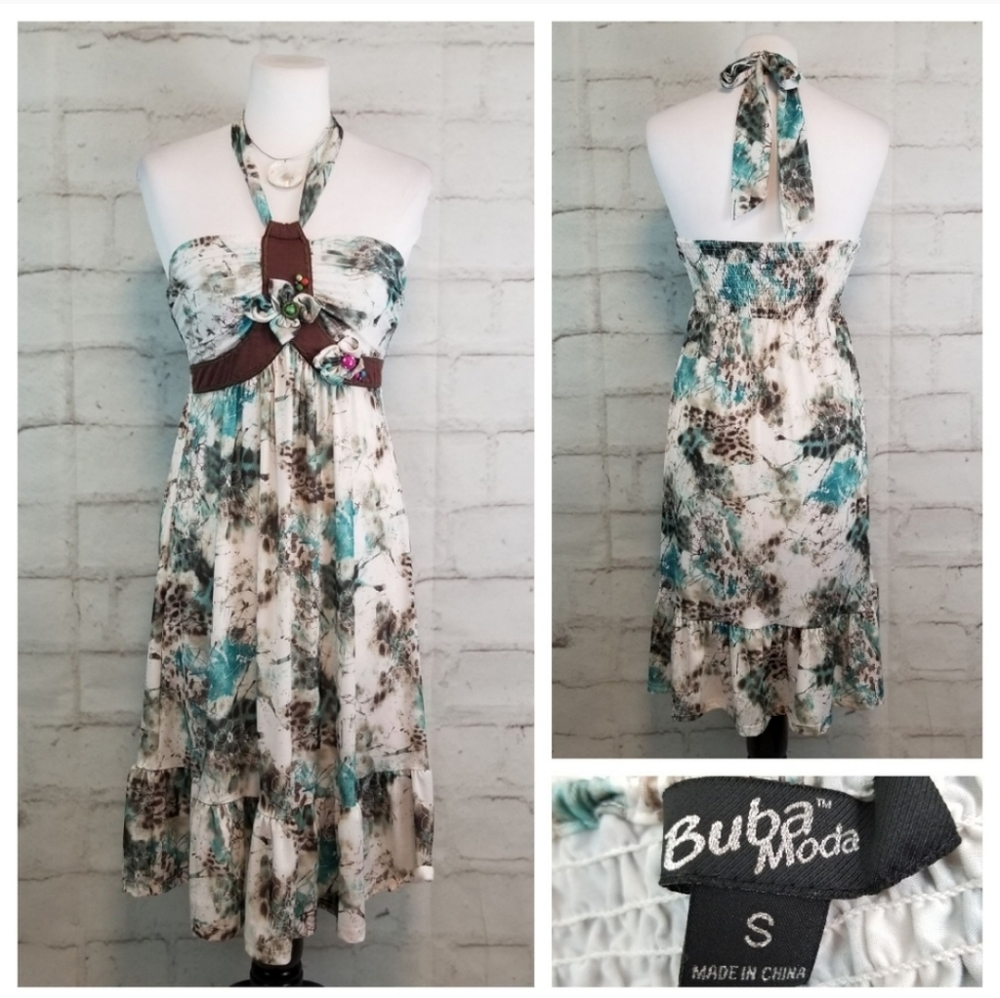 Buba Moda S Bead Embellished Ruffled Halter Dress